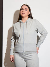 Grey Melange Terry Zipper Hoodie Jacket-SASSAFRAS Curve