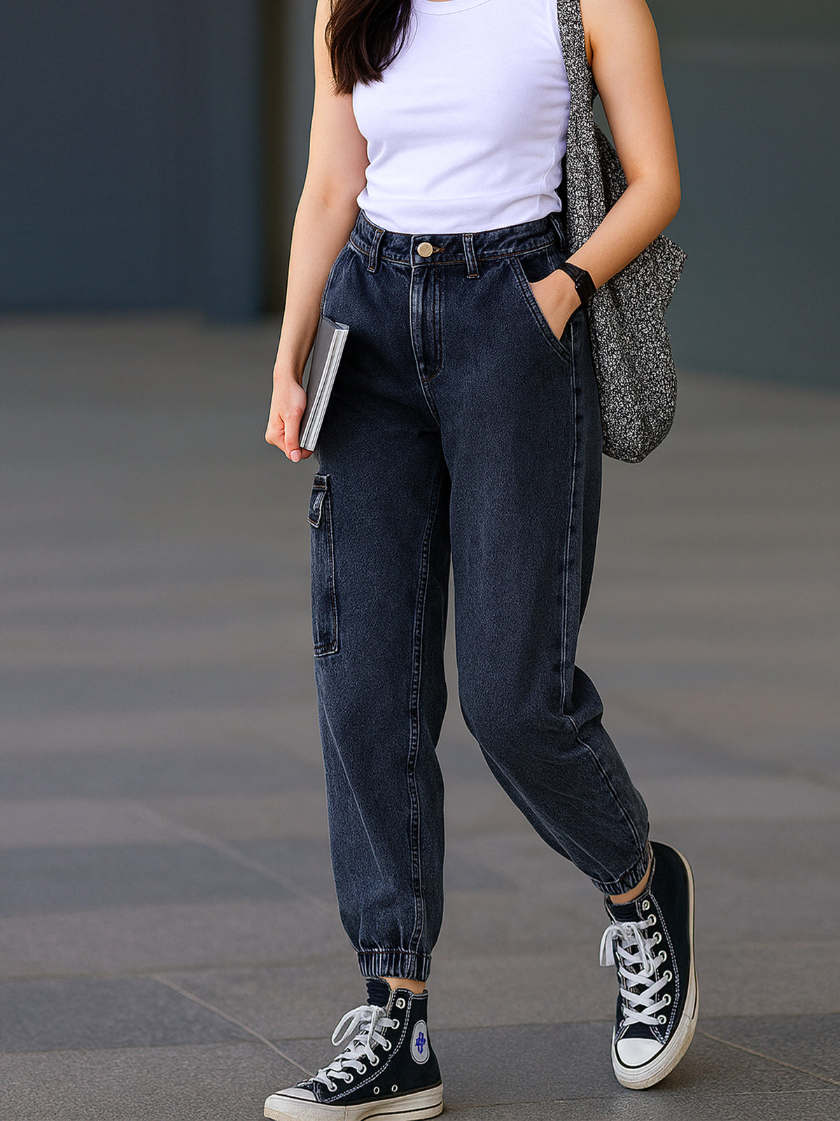 Navy Washed Street Wear Jogger Jeans