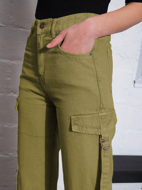 Olive Cargo Straight Jeans -SASSAFRAS