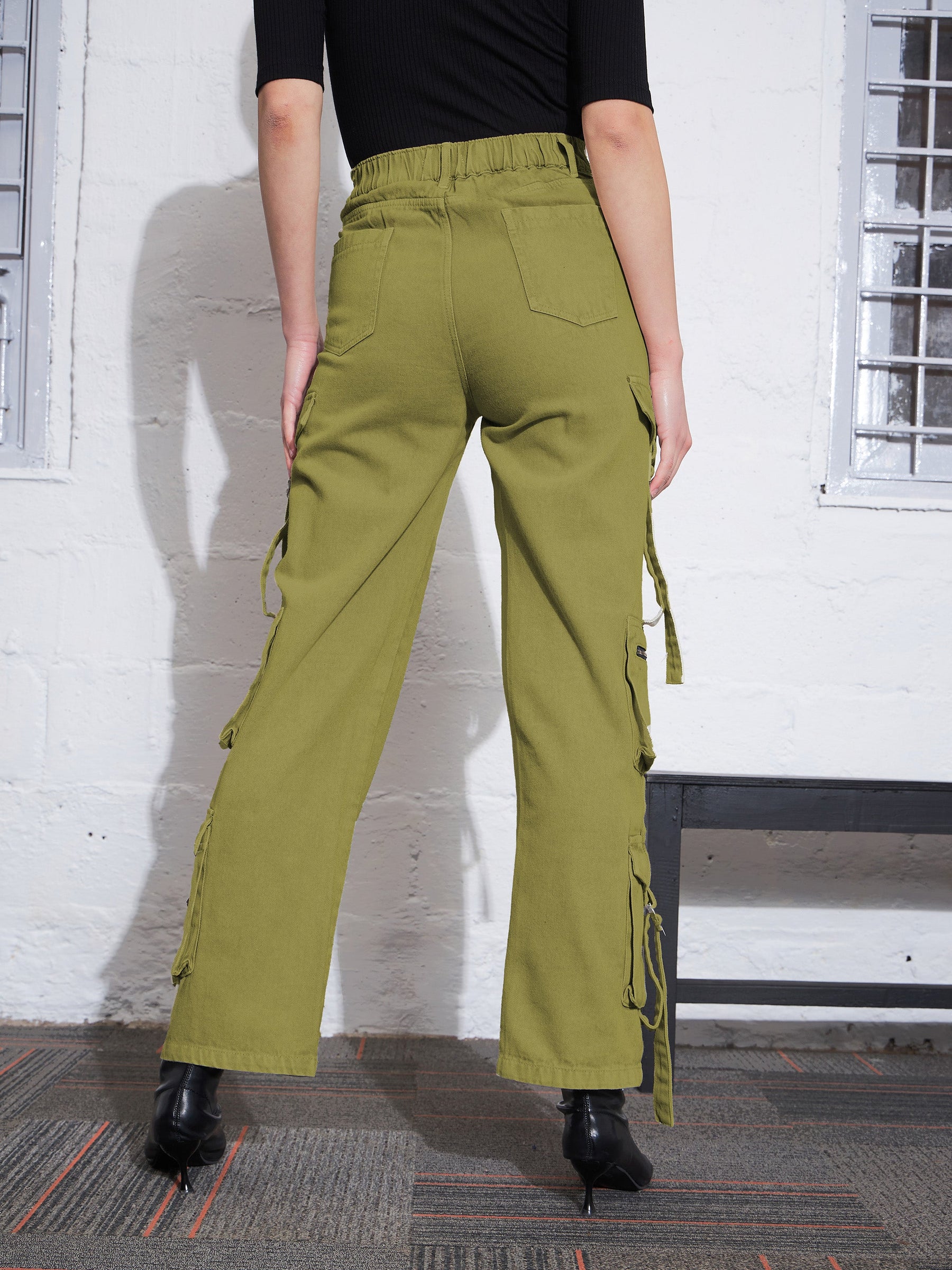 Olive Cargo Straight Jeans -SASSAFRAS