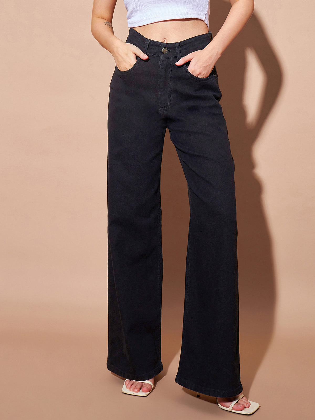 Women Black High Waist Straight Jeans