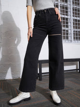 Black Washed Thigh Cut Out Straight Jeans -SASSAFRAS