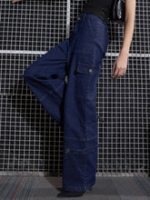 Navy Blue Hem Strap Neck Straight Jeans -SASSAFRAS