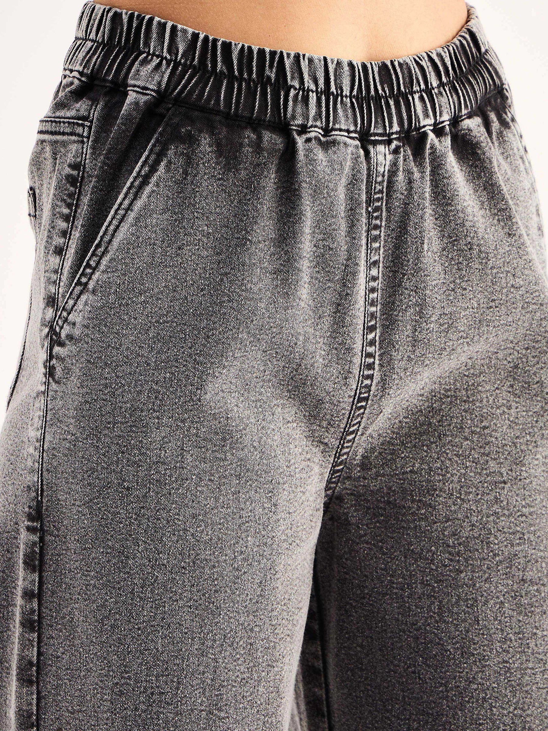 Grey High Waist Elasticated Jeans-SASSAFRAS BASICS