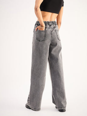 Grey High Waist Elasticated Jeans-SASSAFRAS BASICS