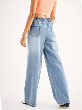 Blue High Waist Elasticated Jeans-SASSAFRAS BASICS