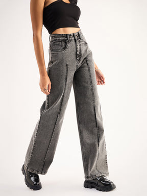 Grey High Waist Front Dart Straight Jeans-SASSAFRAS BASICS