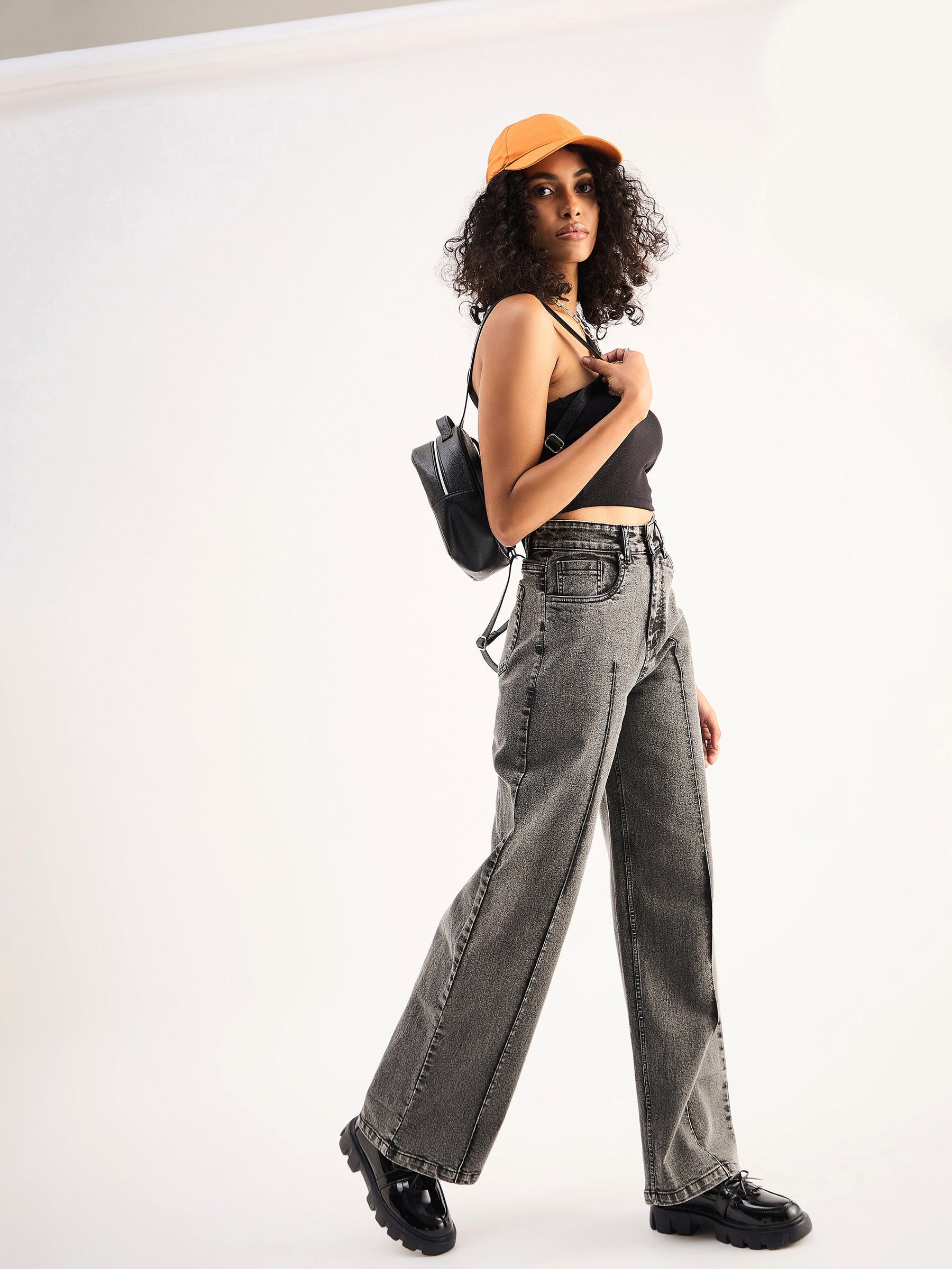 Grey High Waist Front Dart Straight Jeans-SASSAFRAS BASICS