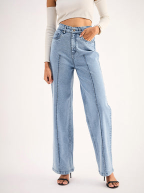 Blue High Waist Front Dart Straight Jeans-SASSAFRAS BASICS