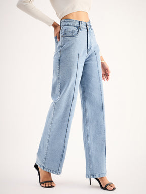 Blue High Waist Front Dart Straight Jeans-SASSAFRAS BASICS