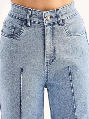 Blue High Waist Front Dart Straight Jeans-SASSAFRAS BASICS