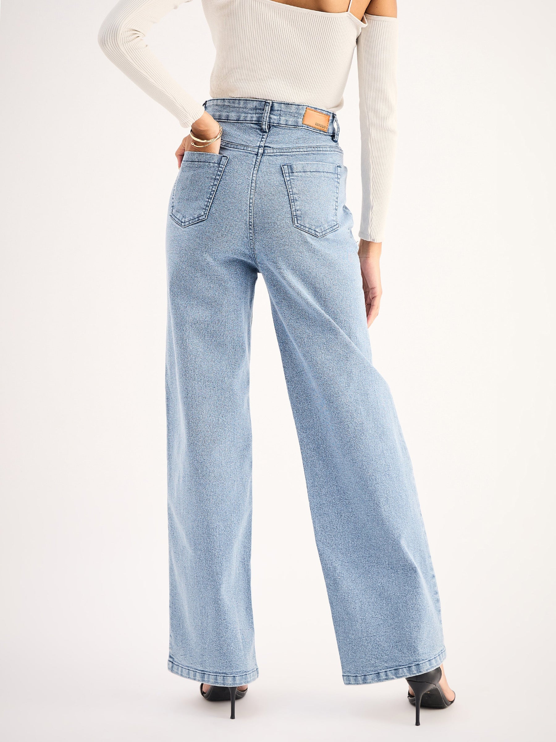 Blue High Waist Front Dart Straight Jeans-SASSAFRAS BASICS