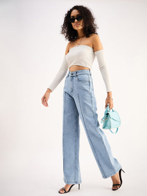 Blue High Waist Front Dart Straight Jeans-SASSAFRAS BASICS