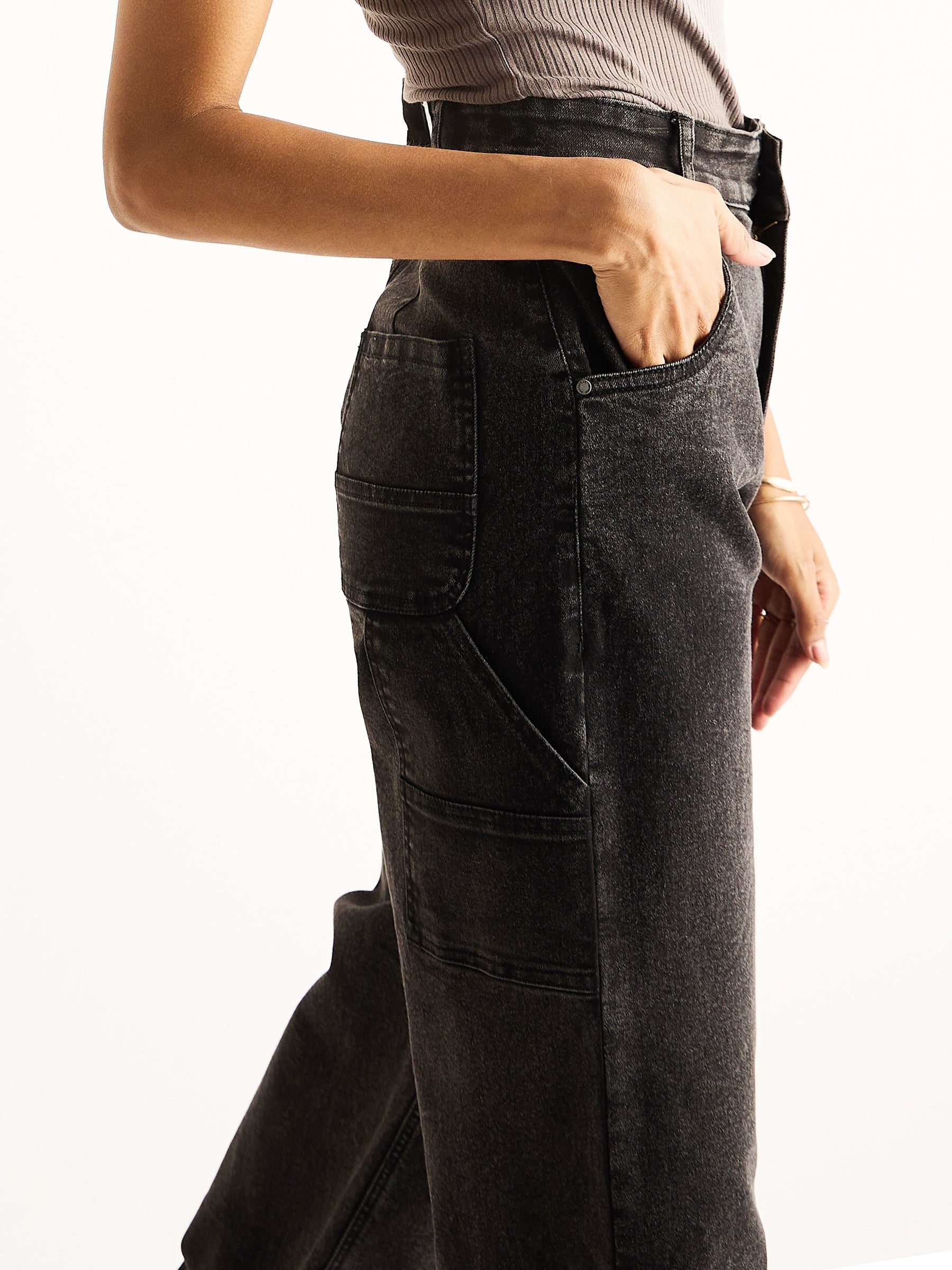 Black High Waist Back Pocket Jeans-SASSAFRAS BASICS