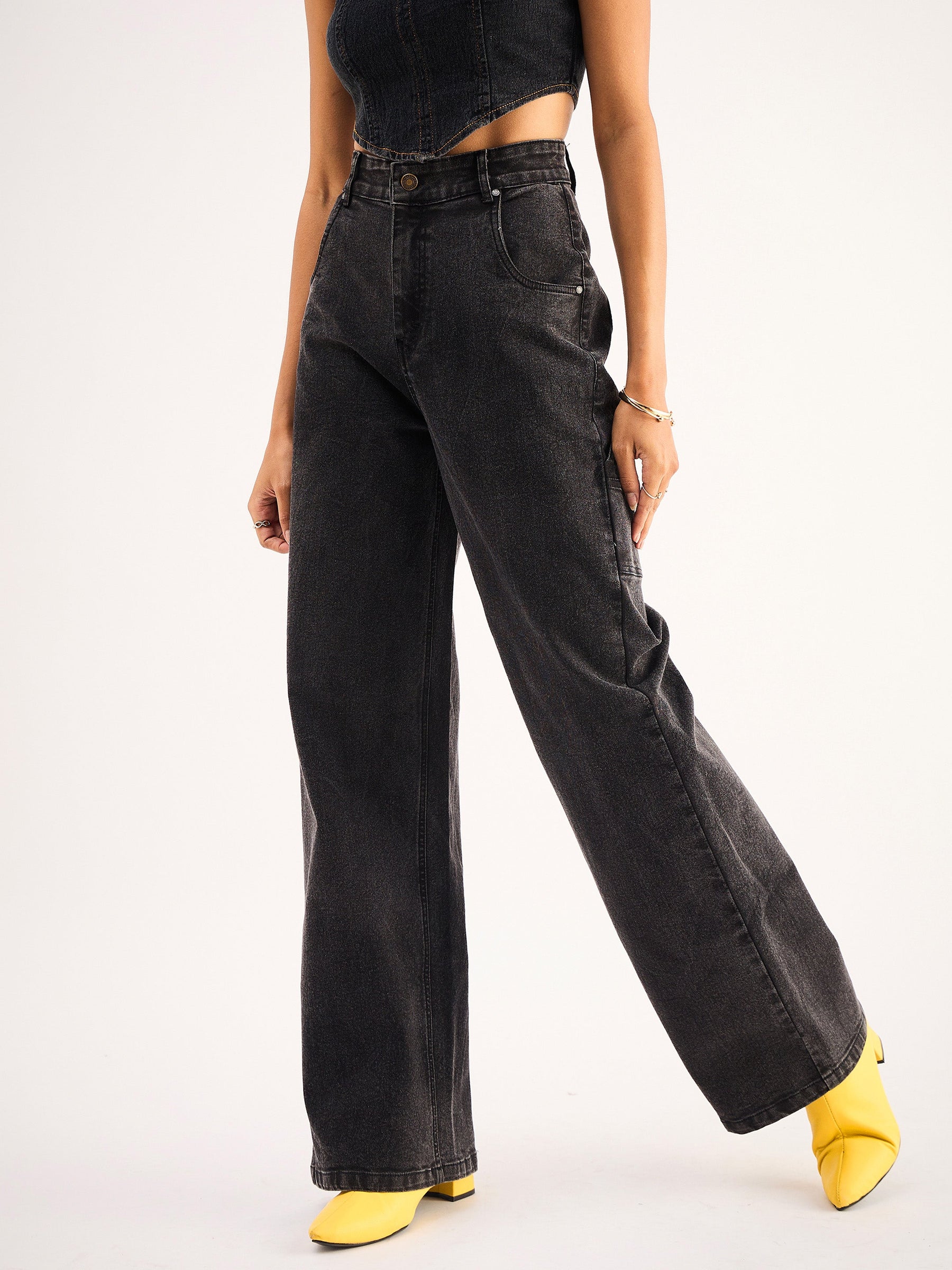 Black High Waist Back Pocket Jeans-SASSAFRAS BASICS