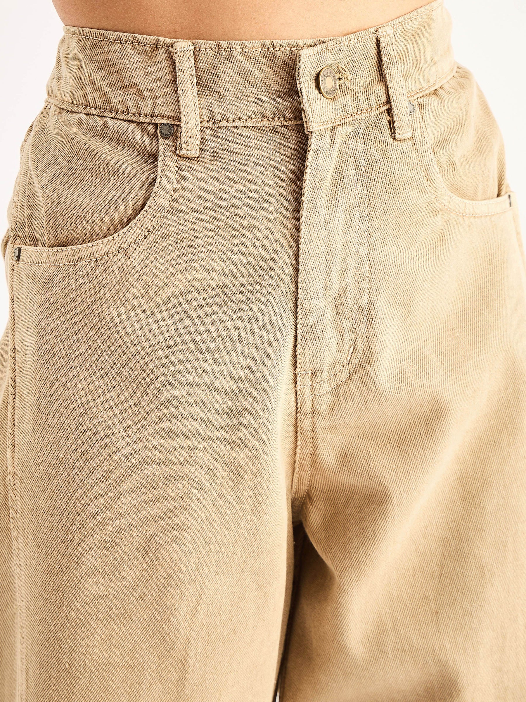 Beige Seam Detail Wide Leg Jeans -SASSAFRAS BASICS