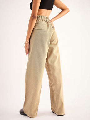 Beige Seam Detail Wide Leg Jeans -SASSAFRAS BASICS