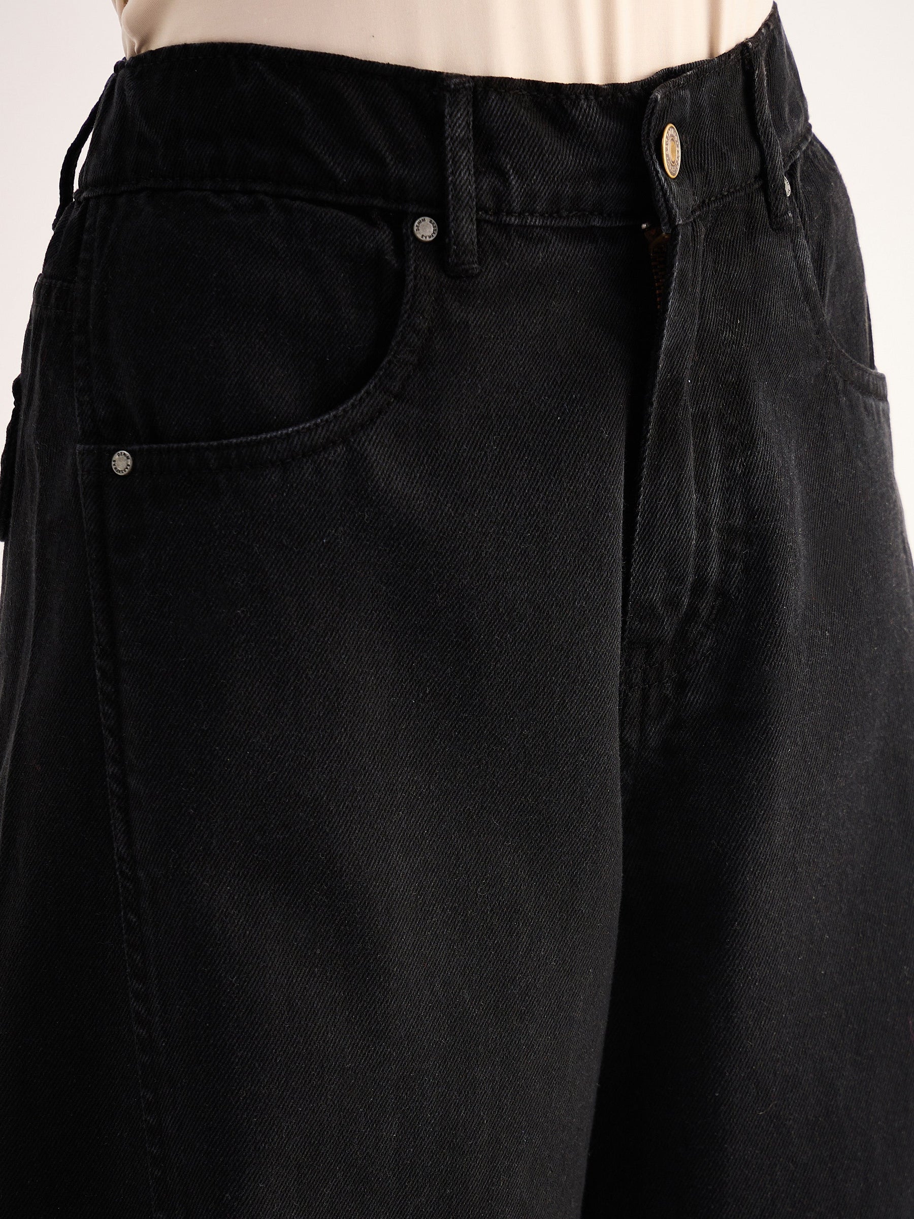 Black Seam Detail Wide Leg Jeans -SASSAFRAS BASICS