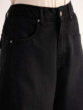 Black Seam Detail Wide Leg Jeans -SASSAFRAS BASICS