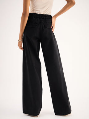 Black Seam Detail Wide Leg Jeans -SASSAFRAS BASICS