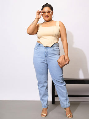 Ice Blue Acid Wash Mom Fit Jeans-SASSAFRAS Curve