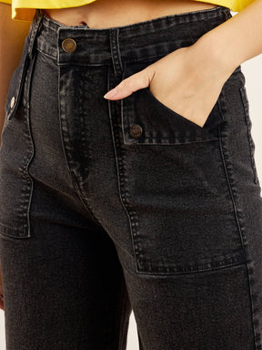 Black Washed Front Pocket Straight Fit Jeans -SASSAFRAS