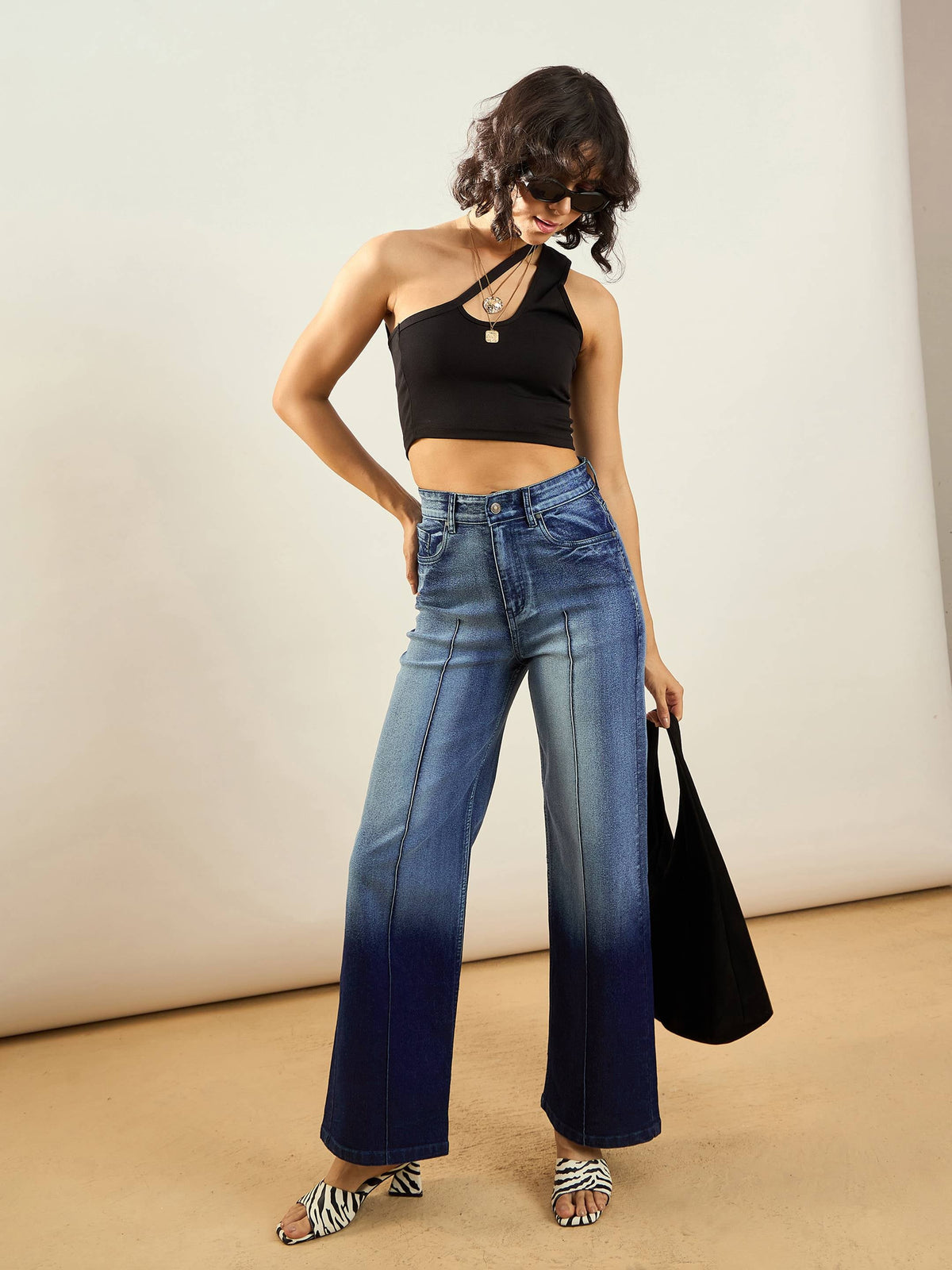 Blue Ombre Front Seam Straight Fit Jeans -SASSAFRAS