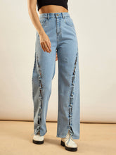 Ice Blue Dori Insert Detail Straight Fit Jeans -SASSAFRAS