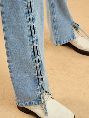 Ice Blue Dori Insert Detail Straight Fit Jeans -SASSAFRAS