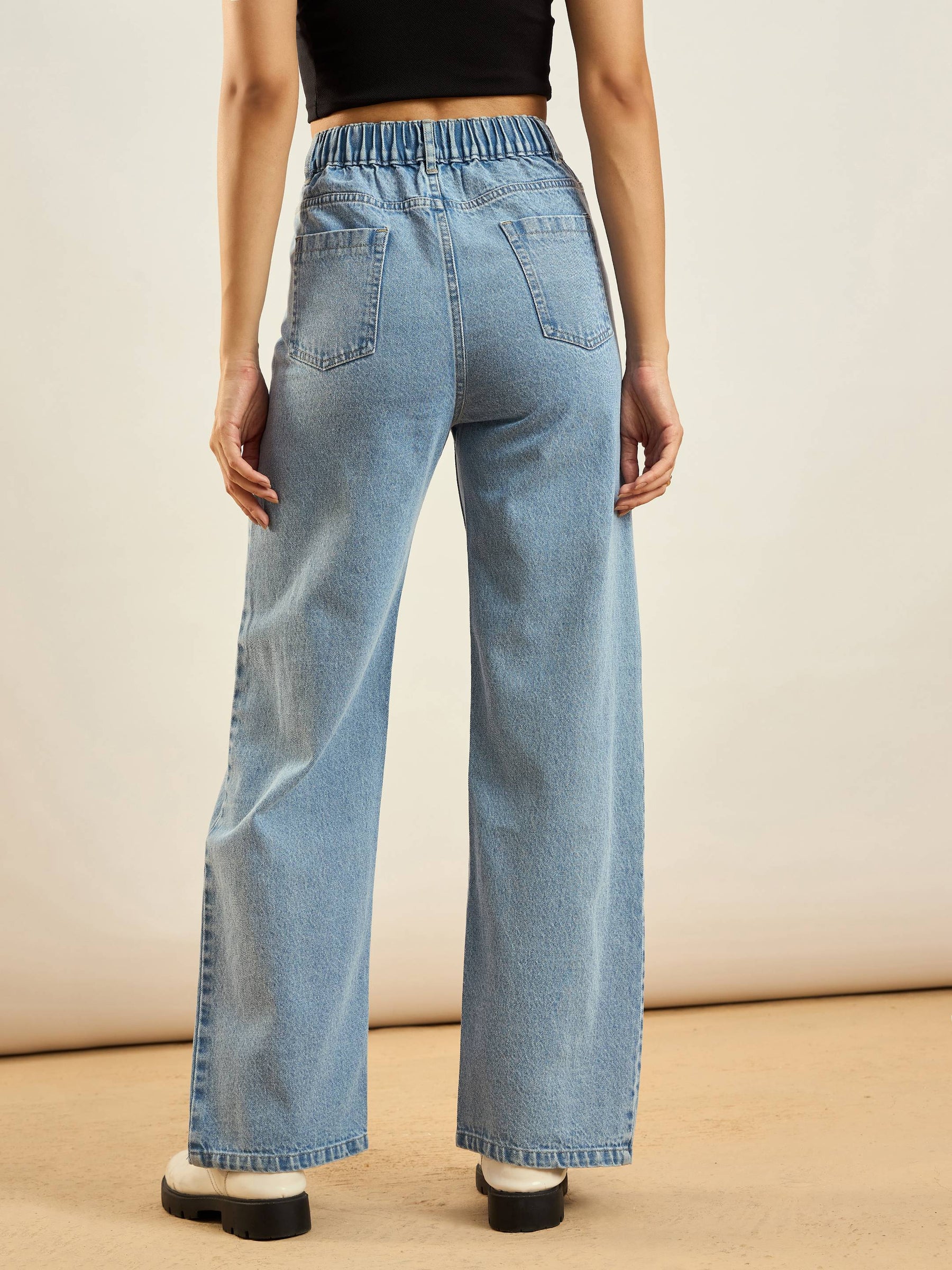 Ice Blue Dori Insert Detail Straight Fit Jeans -SASSAFRAS