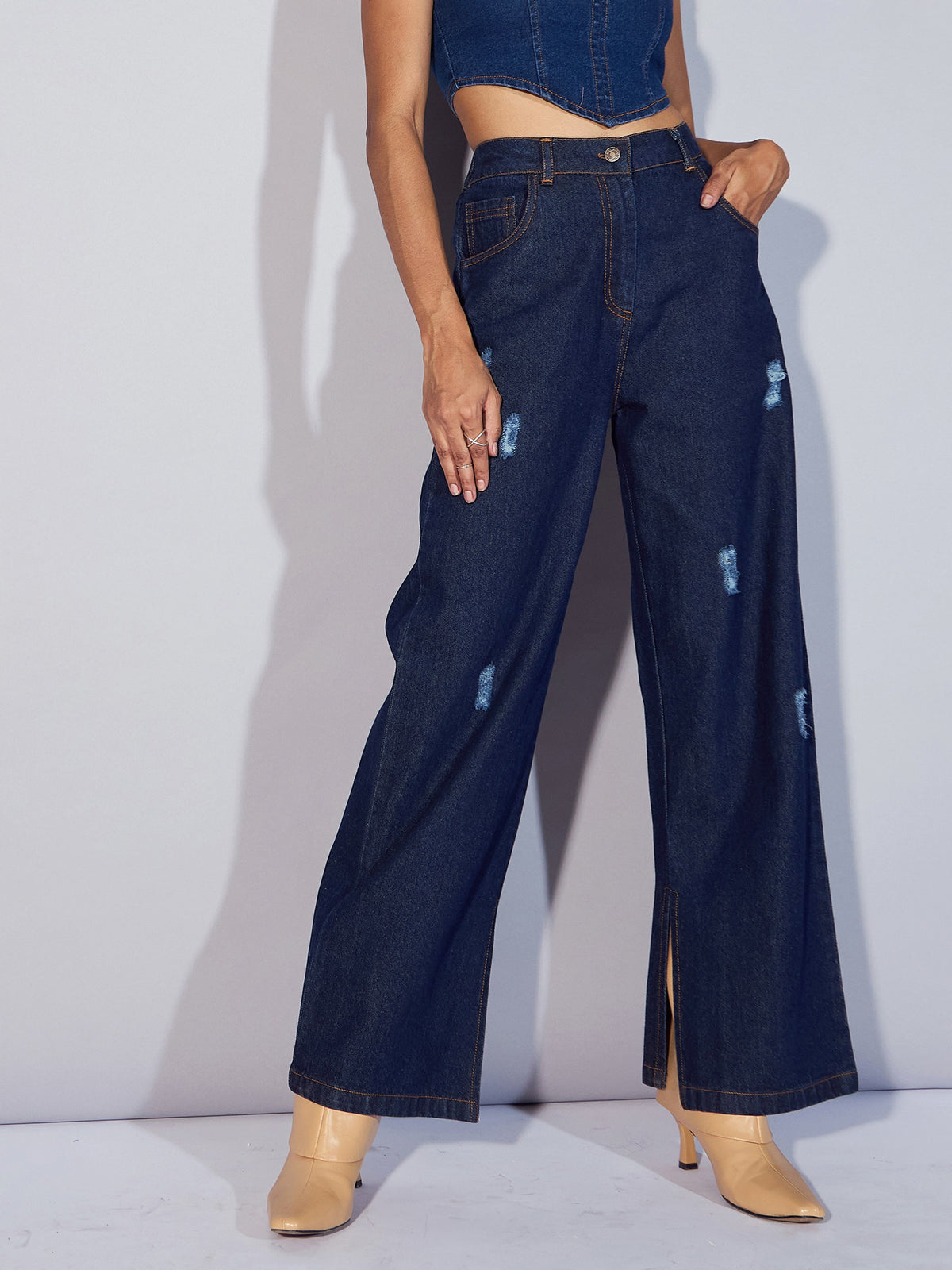 Blue Distress Straight Jeans -SASSAFRAS