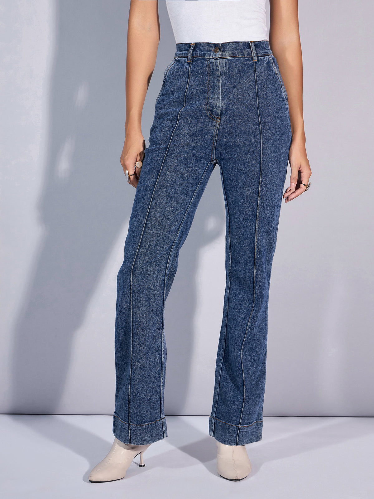 Blue Mid Rise Boot Cut Jeans -SASSAFRAS