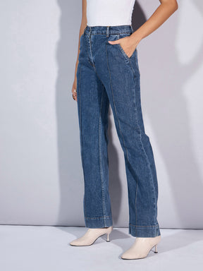 Blue Mid Rise Boot Cut Jeans -SASSAFRAS