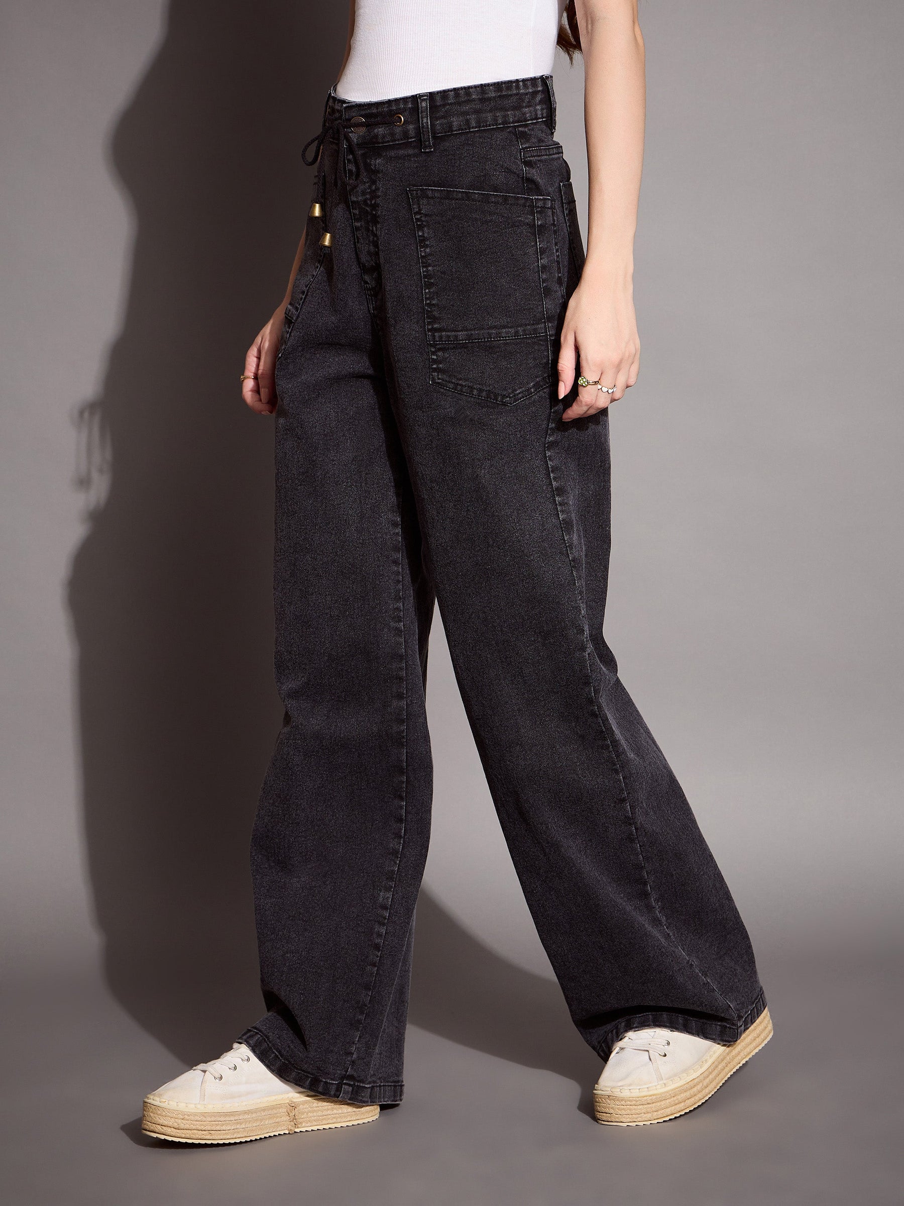 Black Wash Patch Pocket Straight Jeans -SASSAFRAS BASICS