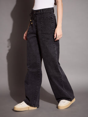 Black Wash Patch Pocket Straight Jeans -SASSAFRAS BASICS