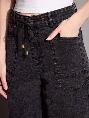 Black Wash Patch Pocket Straight Jeans -SASSAFRAS BASICS