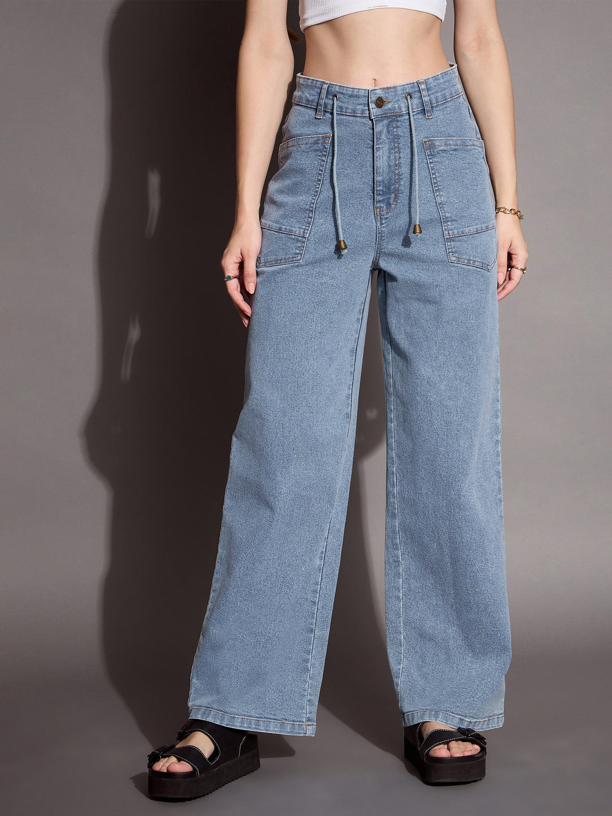 Blue Patched Pocket Straight Jeans -SASSAFRAS BASICS