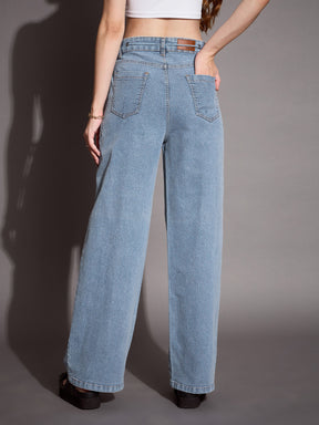 Blue Patched Pocket Straight Jeans -SASSAFRAS BASICS