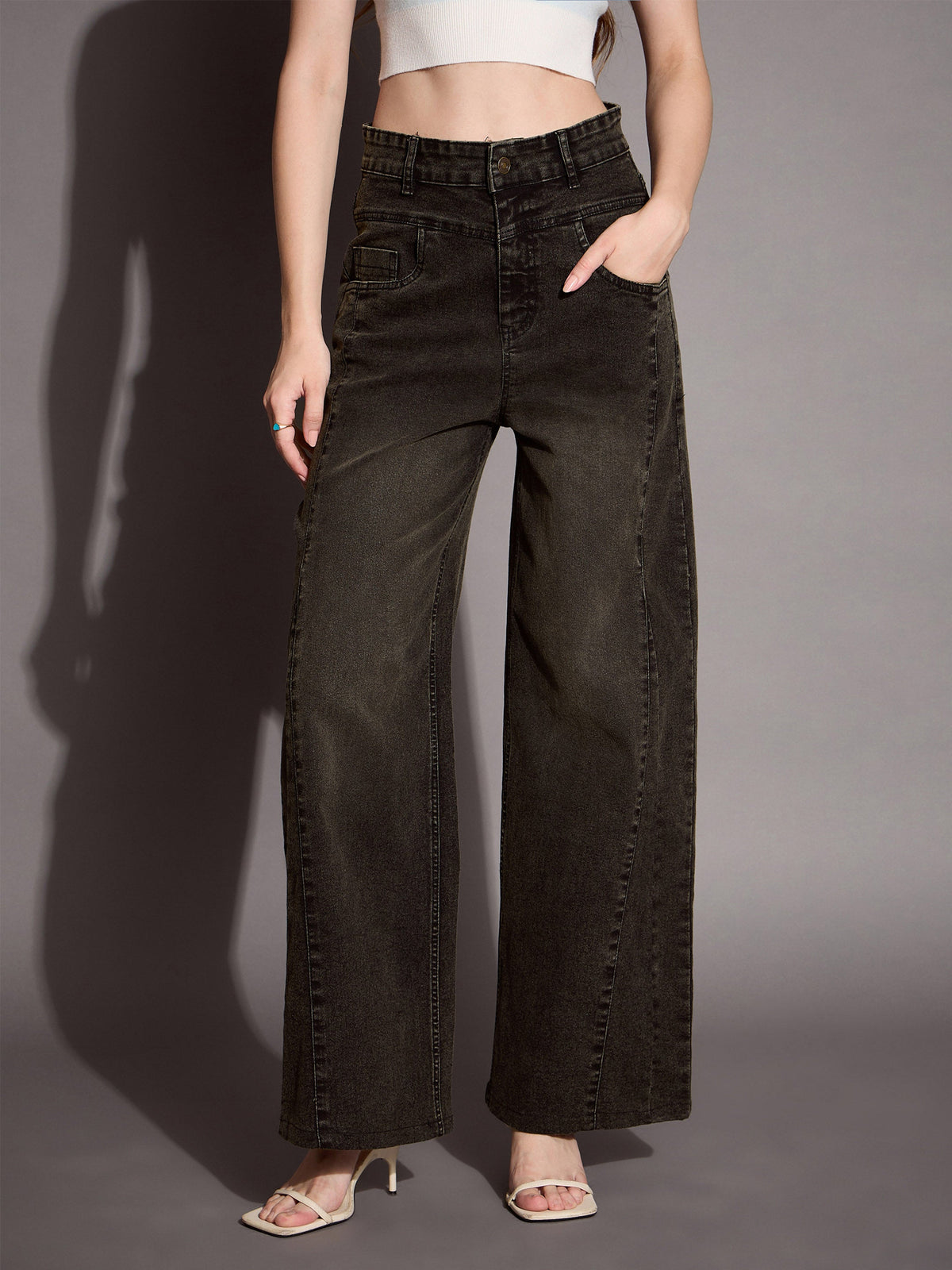 Black Wash Front Seam Straight Fit Jeans -SASSAFRAS BASICS