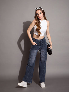 Blue Front Seam Straight Fit Jeans -SASSAFRAS BASICS