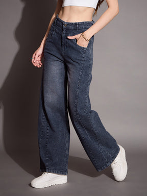 Blue Front Seam Straight Fit Jeans -SASSAFRAS BASICS