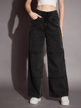 Black Wash Straight Fit Drawstring Jeans -SASSAFRAS BASICS