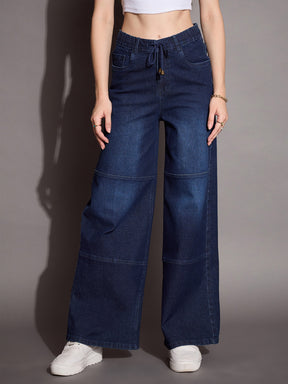 Blue Straight Fit Drawstring Jeans -SASSAFRAS BASICS