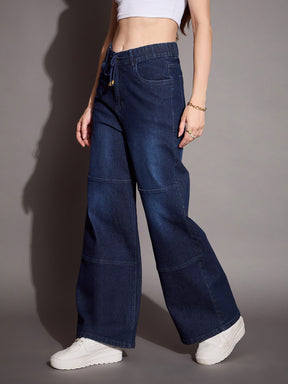 Blue Straight Fit Drawstring Jeans -SASSAFRAS BASICS