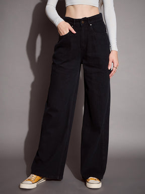 Black High Waist Wide Leg Jeans -SASSAFRAS BASICS