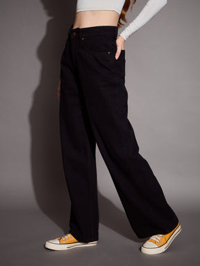 Black High Waist Wide Leg Jeans -SASSAFRAS BASICS