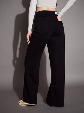 Black High Waist Wide Leg Jeans -SASSAFRAS BASICS