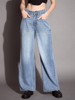 Blue High Waist Wide Leg Jeans -SASSAFRAS BASICS