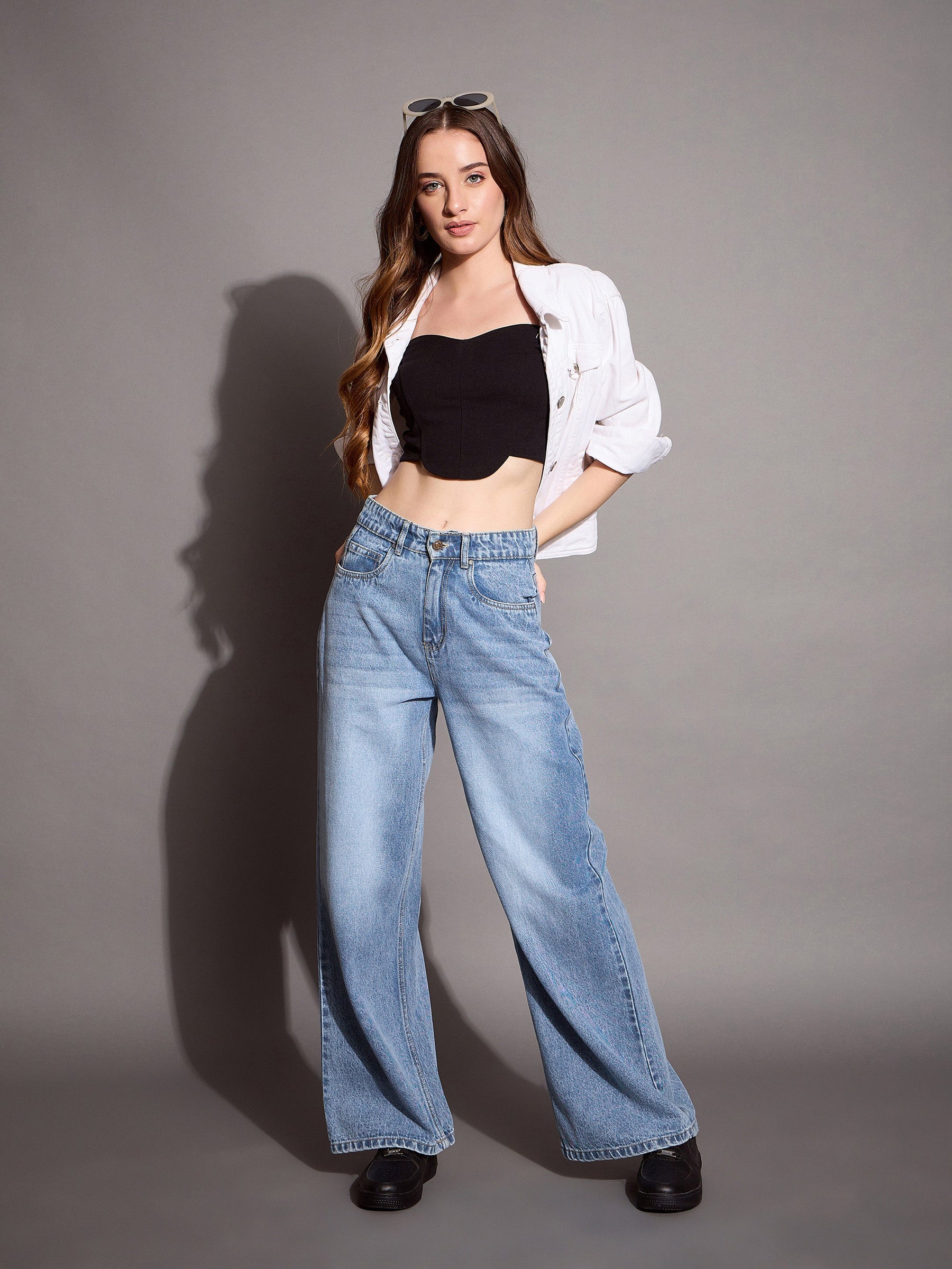 Blue High Waist Wide Leg Jeans -SASSAFRAS BASICS