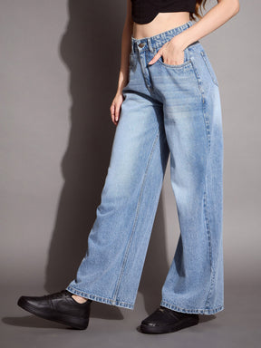 Blue High Waist Wide Leg Jeans -SASSAFRAS BASICS